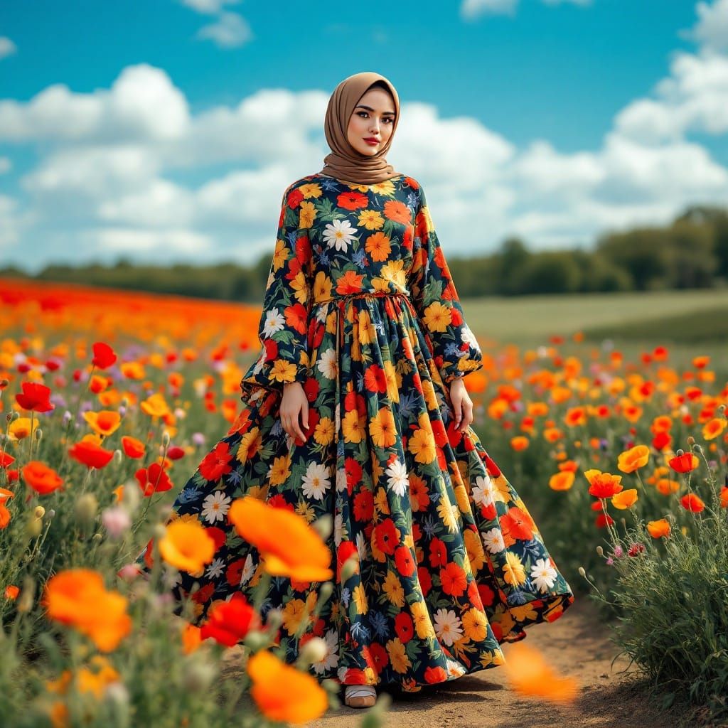 Elegant Hijabi Woman in Vibrant Summer Abaya