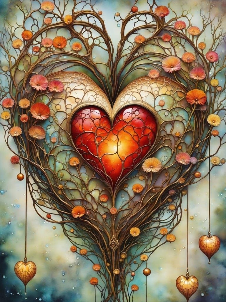 Dreamy Heart Artwork in Soft Teals and Creamy Beiges