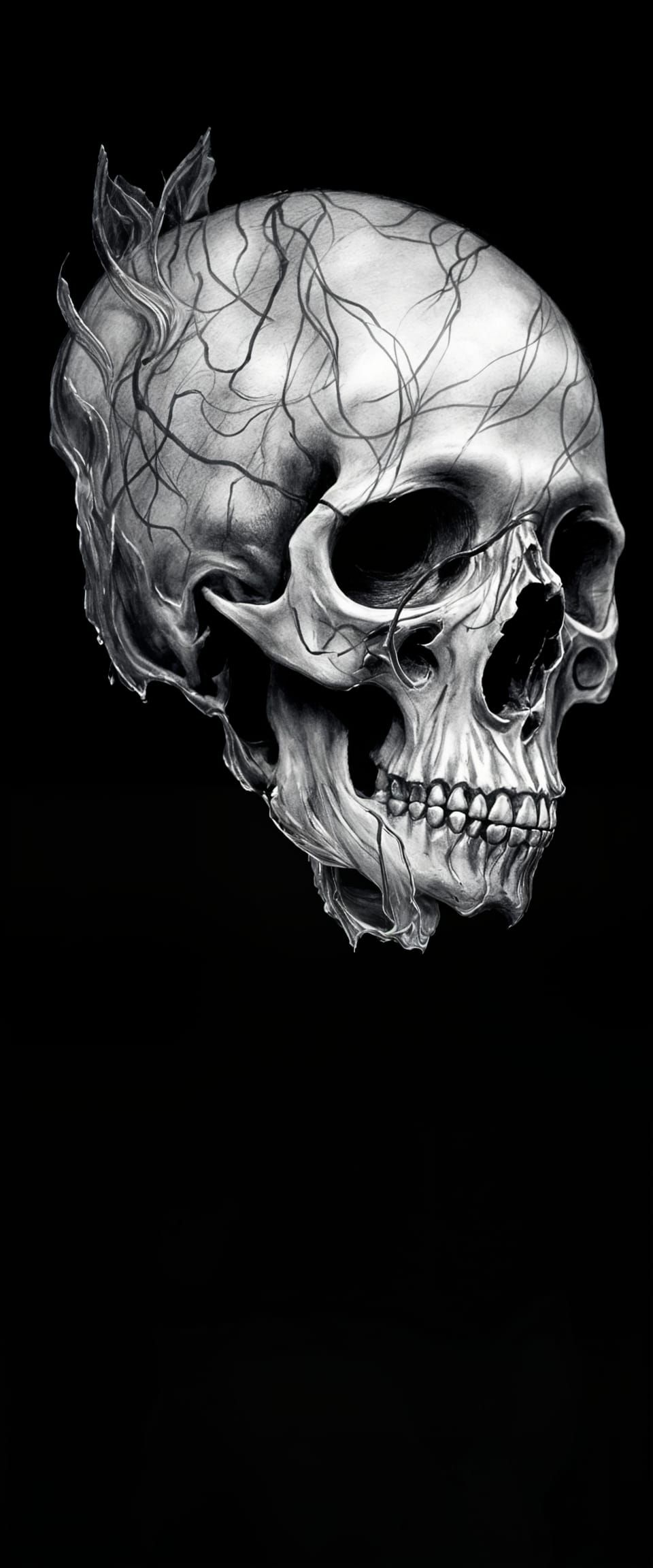 Skull in Fog: Chiaroscuro Charcoal Drawing