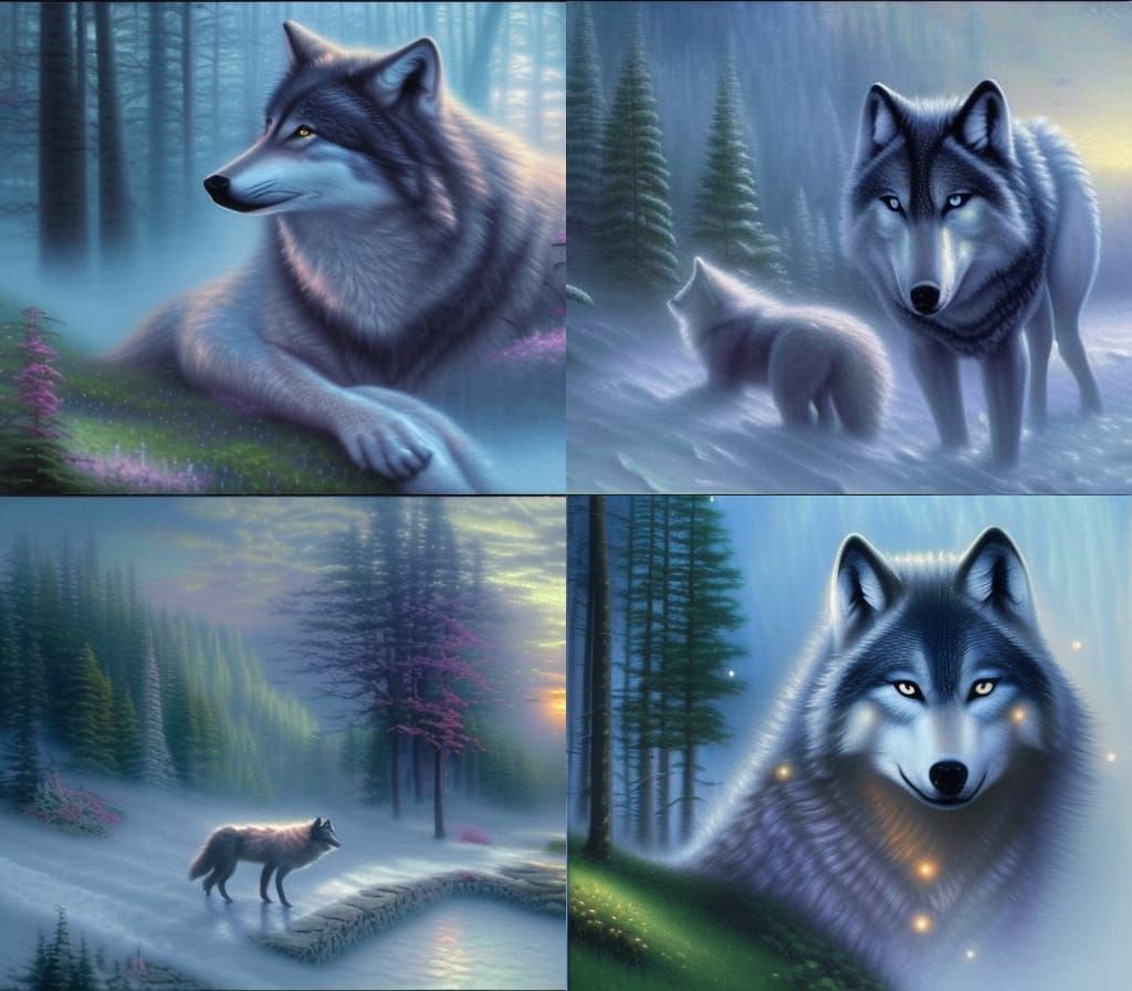 Ethereal Wolf in a Misty Fantasy Landscape