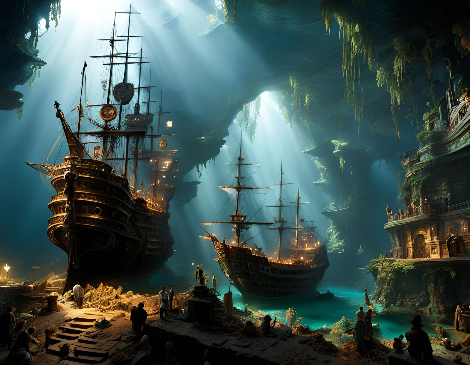 Sunken Pirate Ship in Underground Cavern