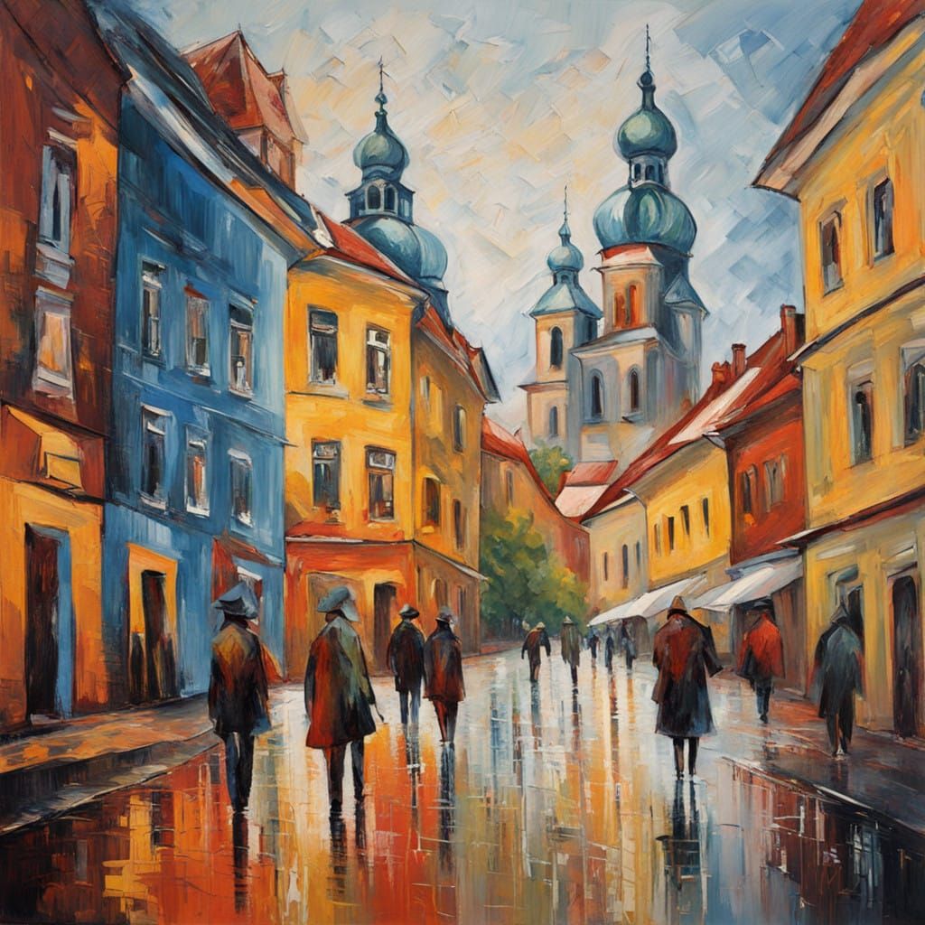 Vibrant Neo-Impressionist Cityscape of Vilnius, Lithuania