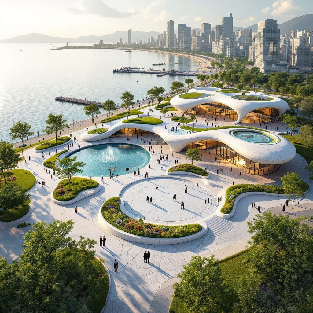 Futuristic Urban Waterfront Park Design