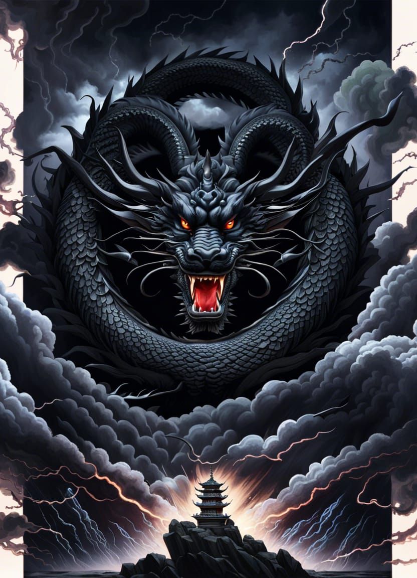 Storm Cloud Dragon Roaring in Lightning