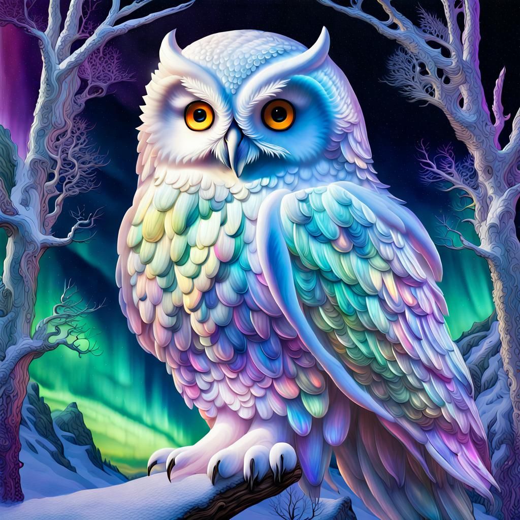 Iridescent Glass Snow Owl Dreamscape