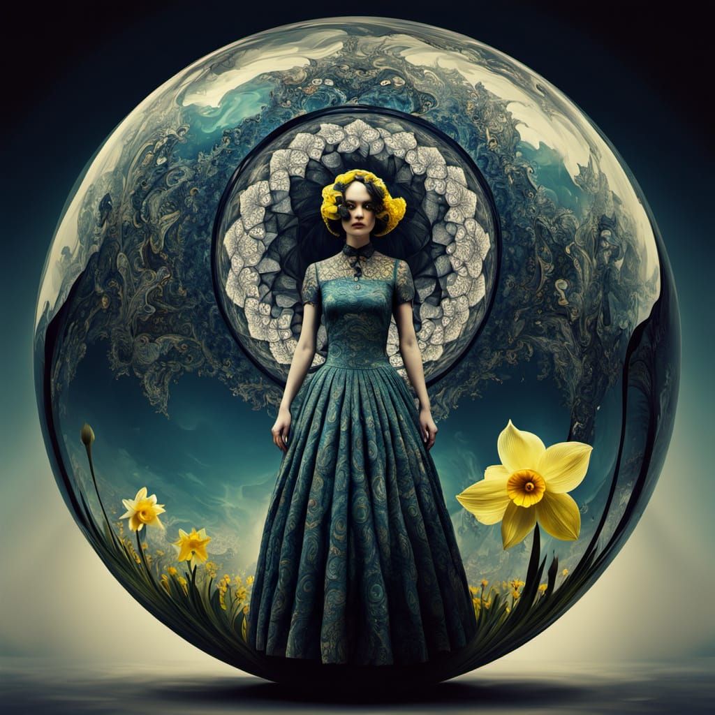 Surreal Portrait within a Fractal Sphere in Pop Culture Fash...