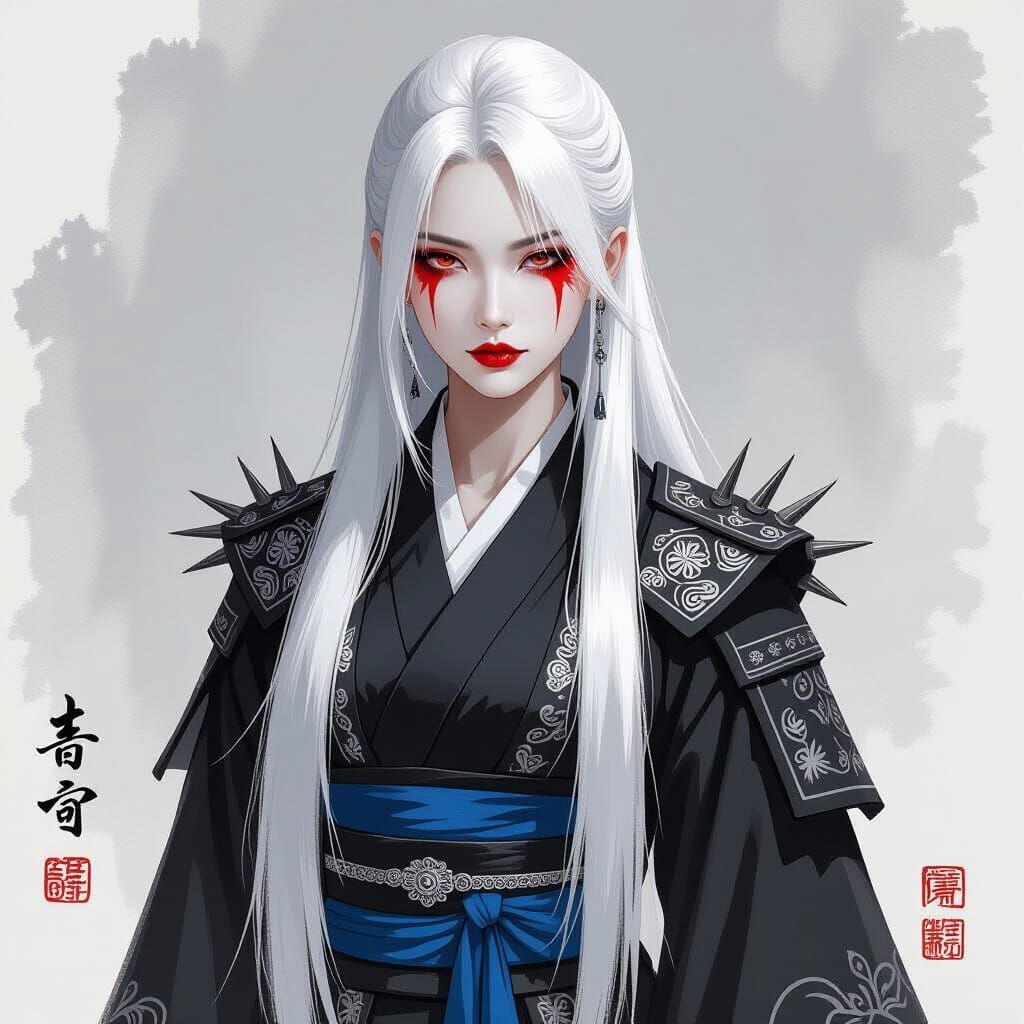 Nya in Black and Blue Attire with Red Face Paint