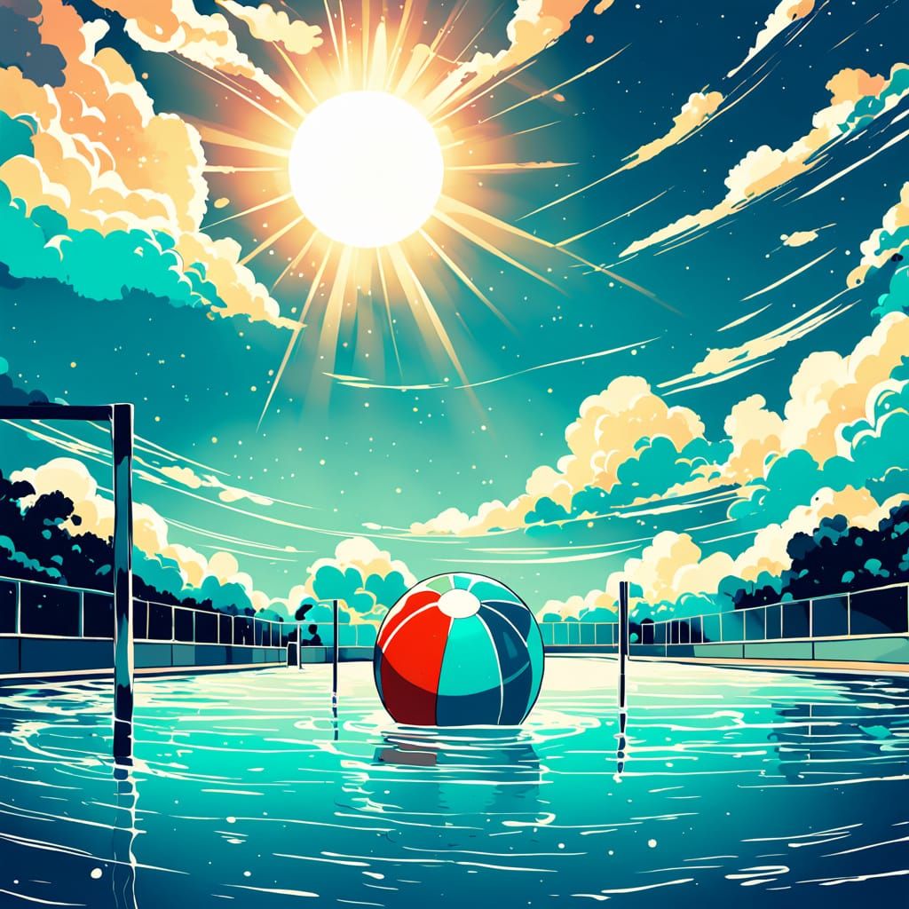 Vibrant Anime Beach Ball in Turquoise Watercolor Style