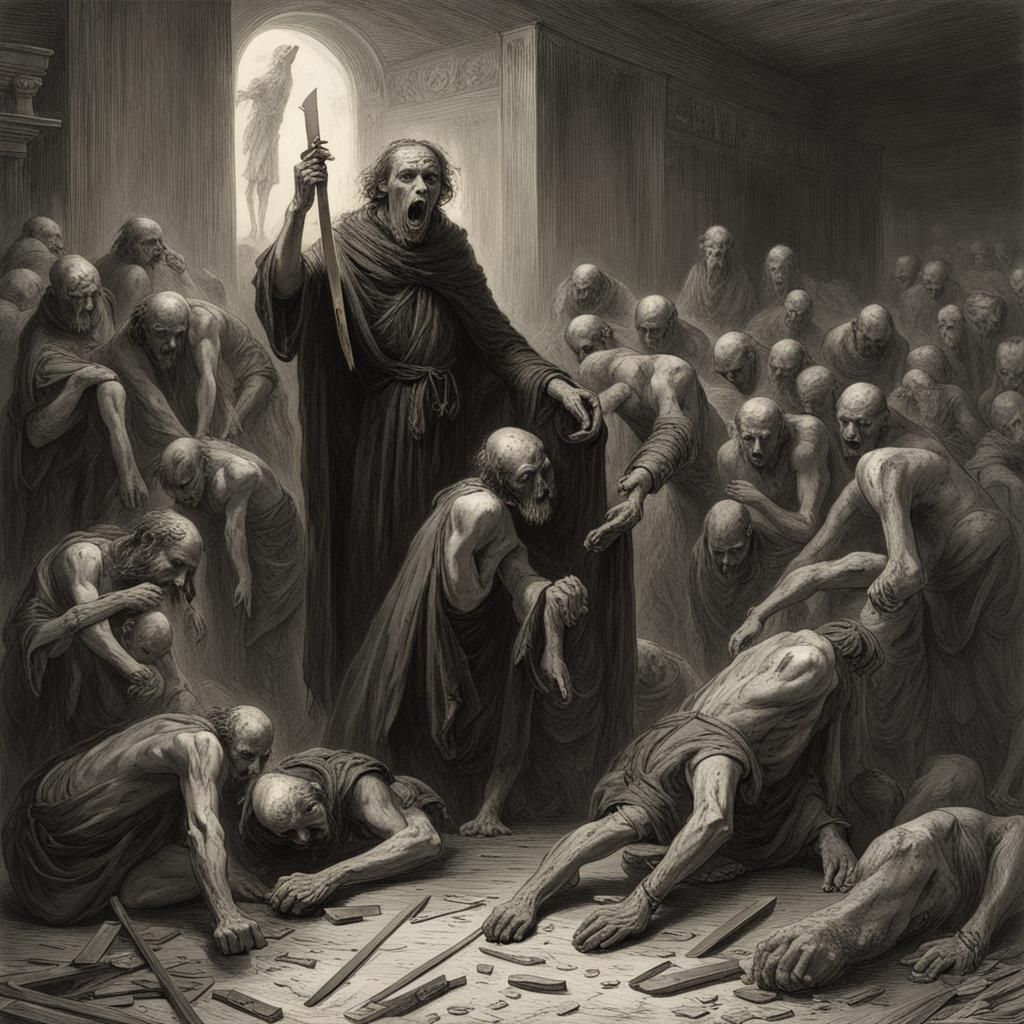 Disturbing God with Razor Blade in Gothic Horror Style