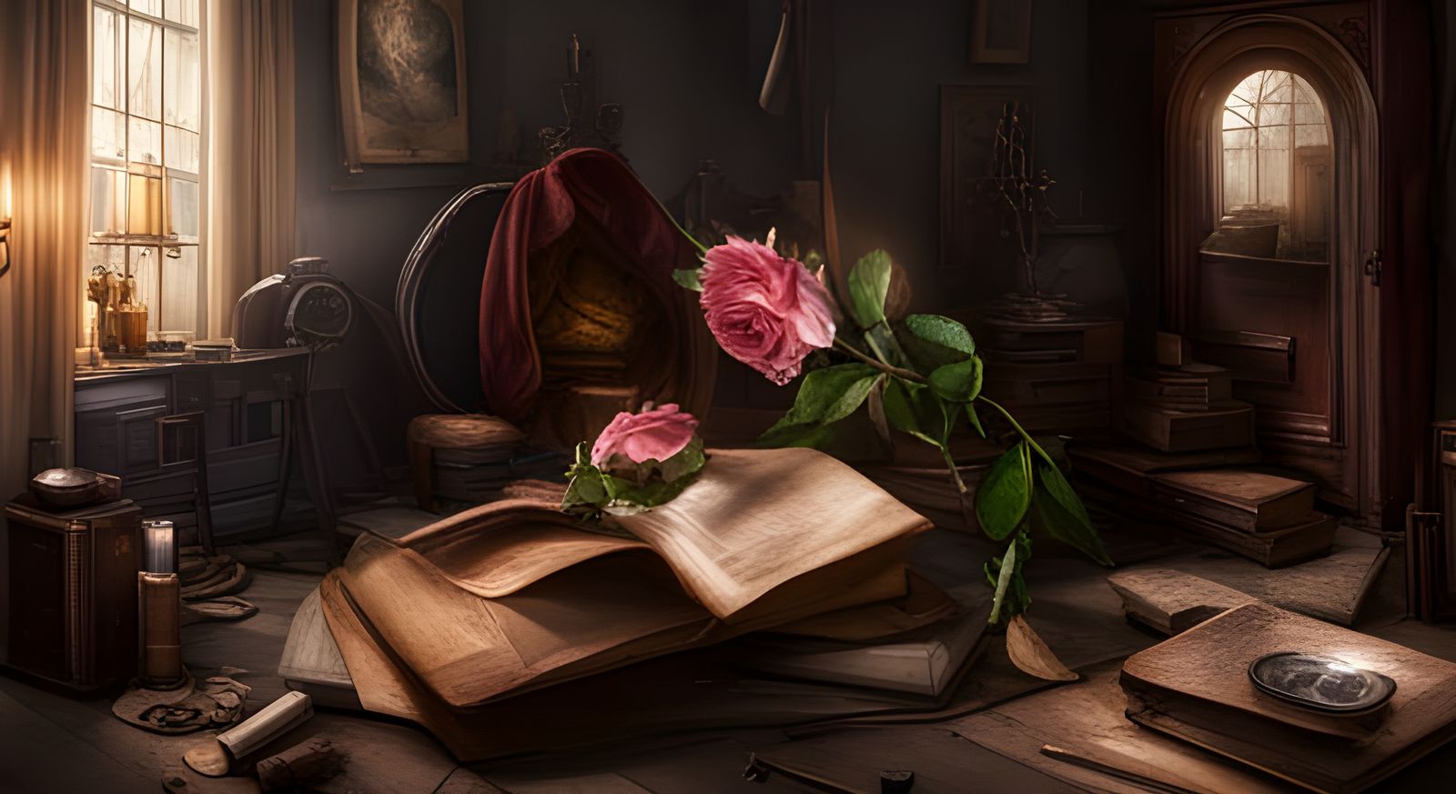 Lost Rose in Book: Digital Matte Painting