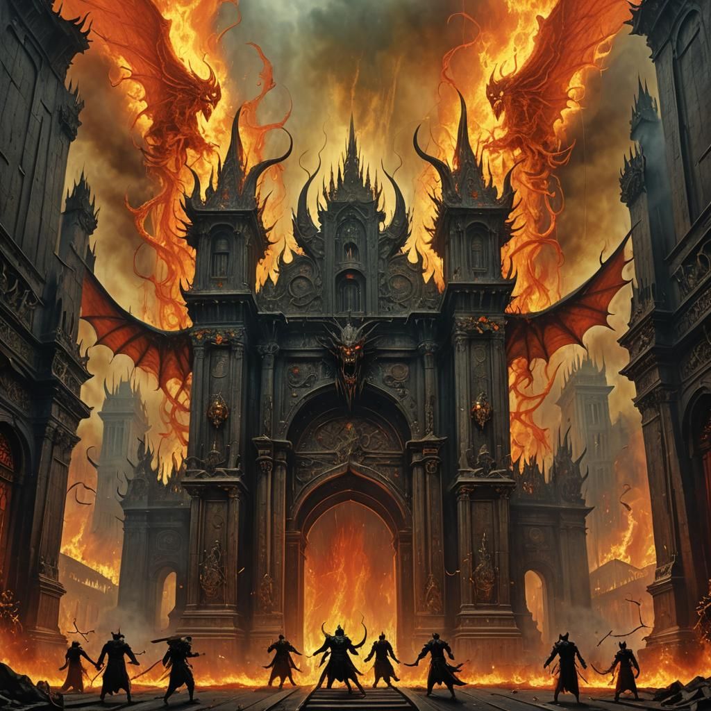 Infernal Gates: Demons in a Fiery Landscape