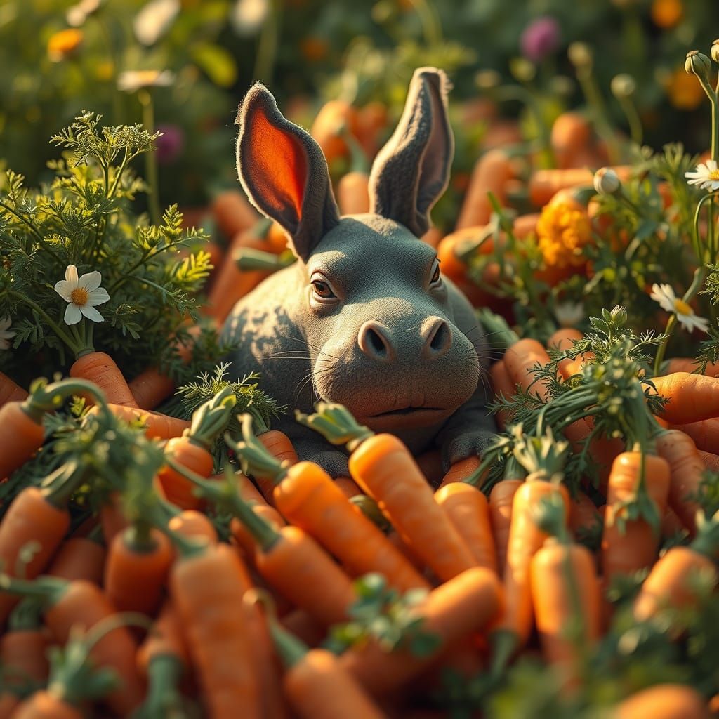 Rabbit-Eared Hippo in Carrot Garden