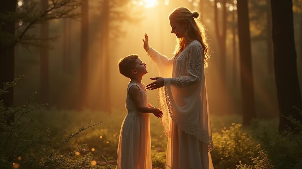 Nordic Spiritual Woman in Mystical Forest Glade