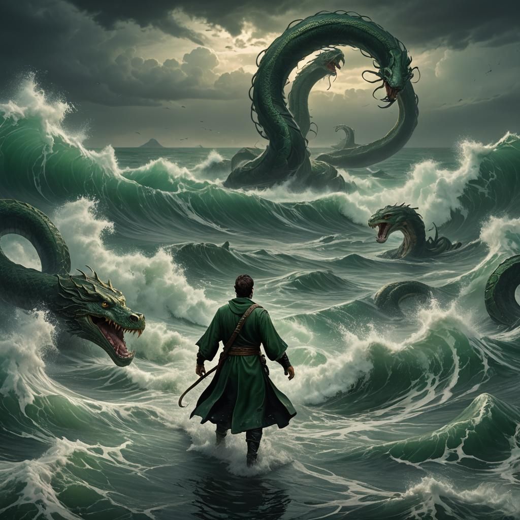 Sea Serpent Summoner in Dark Fantasy Style