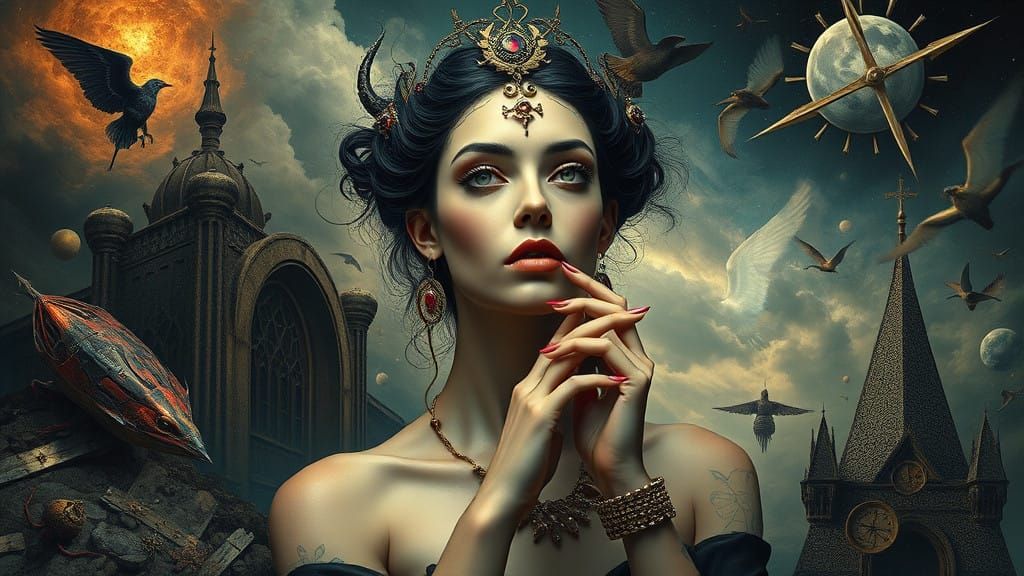 Mystical Woman Ponders Reality in a Heavy Metal Dreamscape