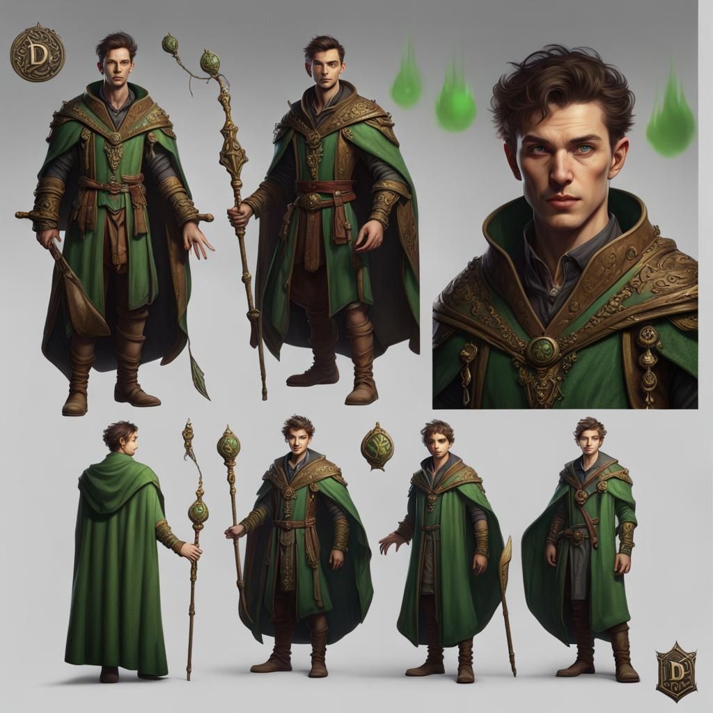 Young Human Sorcerer Portrait in Detailed Fantasy Art