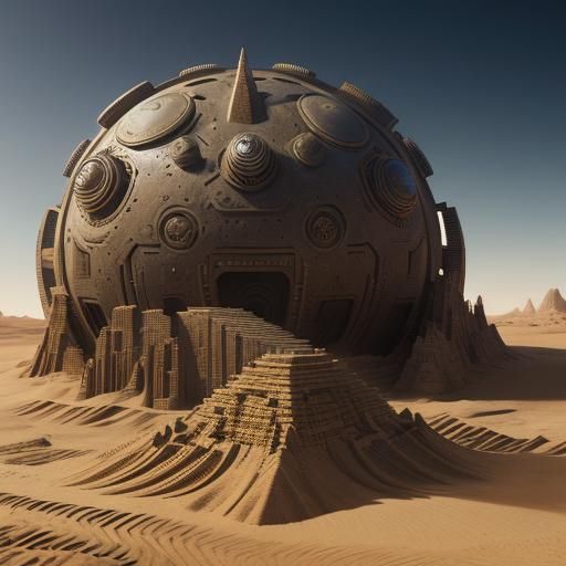 Futuristic Sandcastle on Arrakis: Vibrant Sci-Fi Art