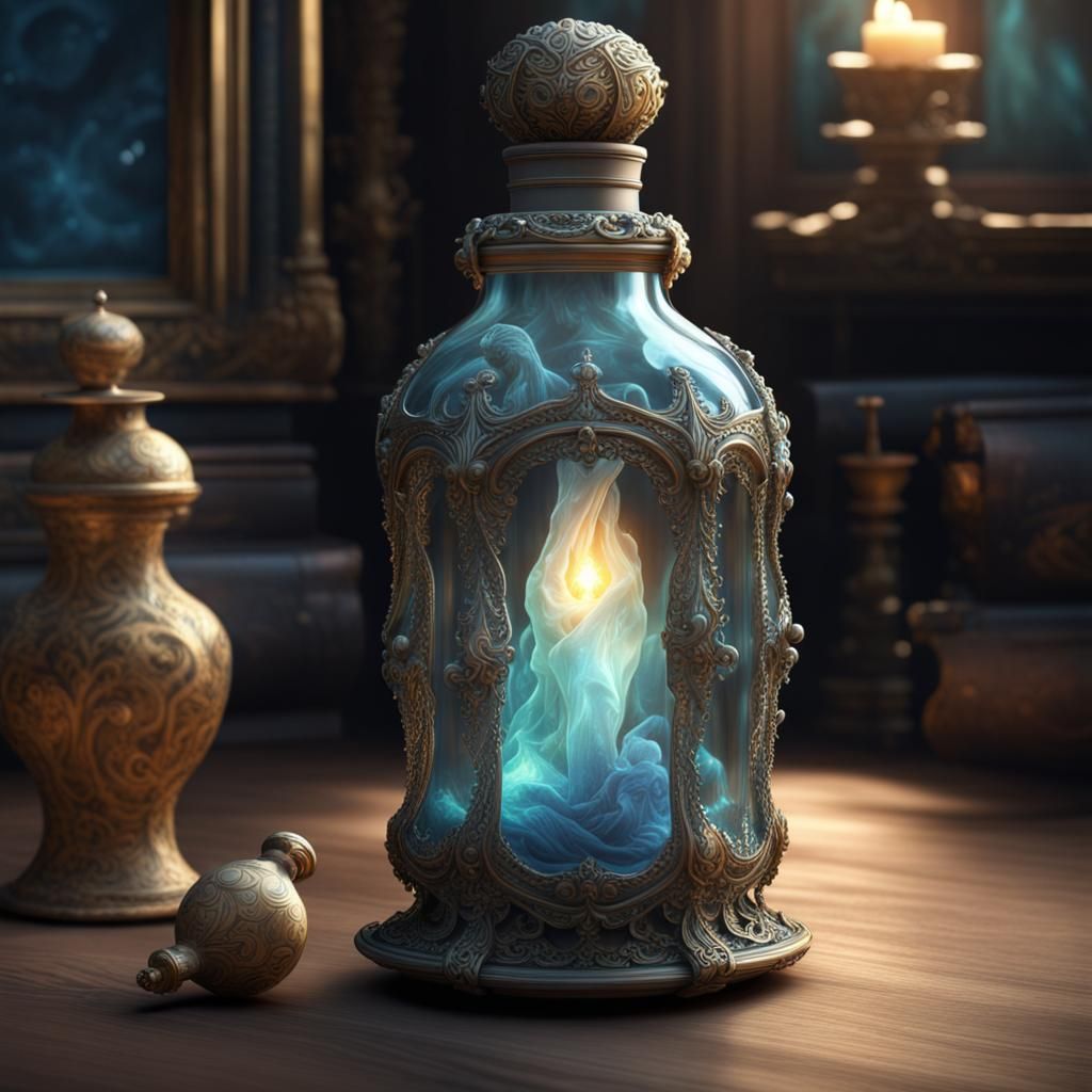 Soul Trapped in Ornate Bottle: Ethereal Matte Painting