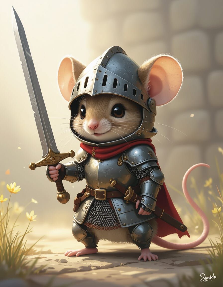 Mouse Knight in Whimsical Medieval Style