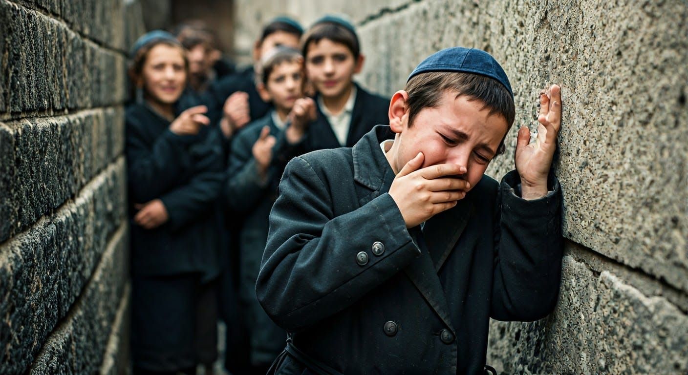 Distraught Boy Amidst Scornful Peers: Emotional Isolation