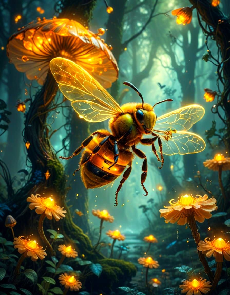 Mystical Bee in a Dreamlike Forest