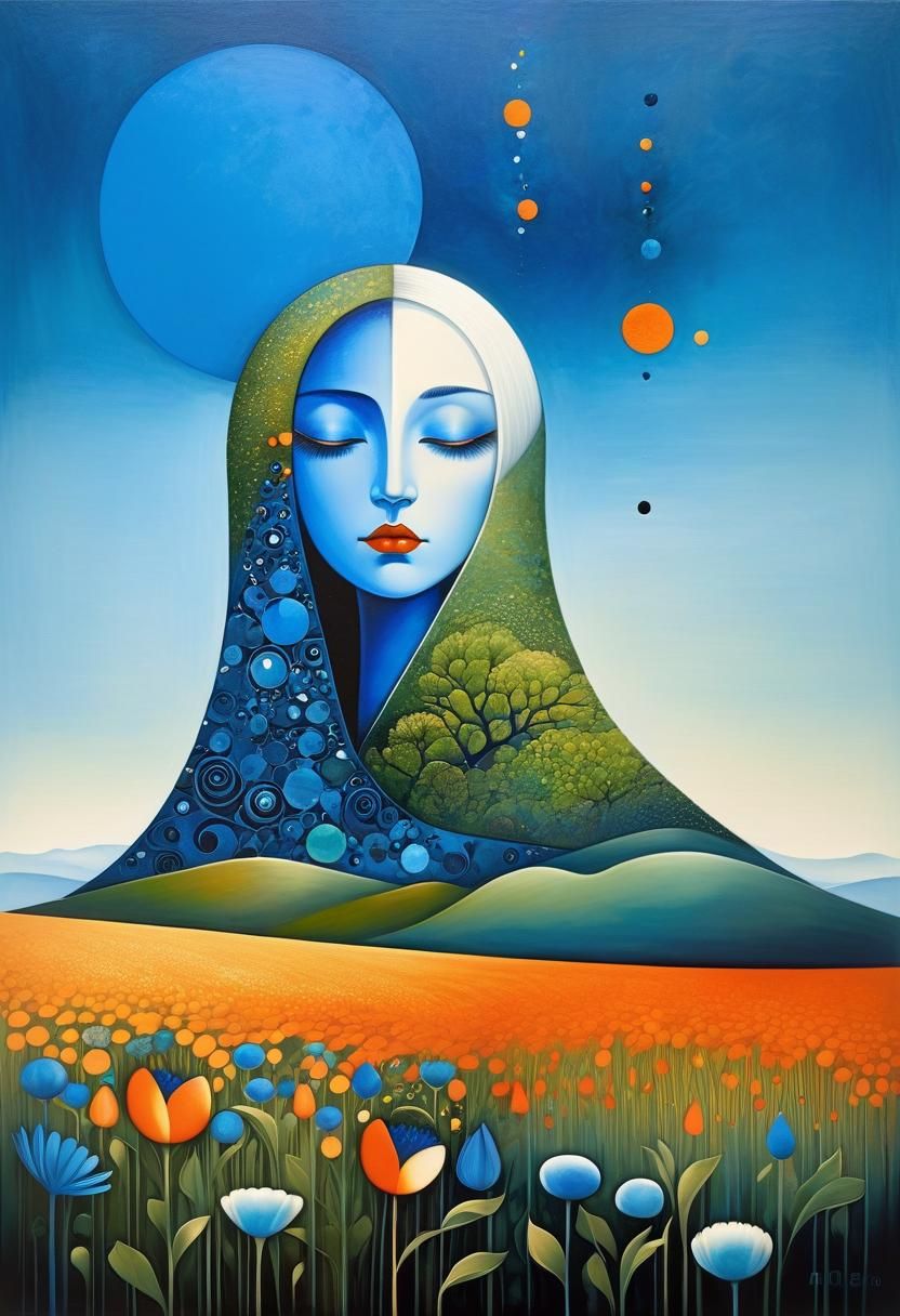 Bluebird Fantasy Portrait in Art Deco Style