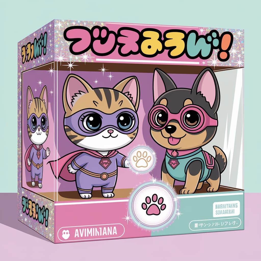 Kawaii Anime Superhero Kitten Box with German Shepherd Sidek...