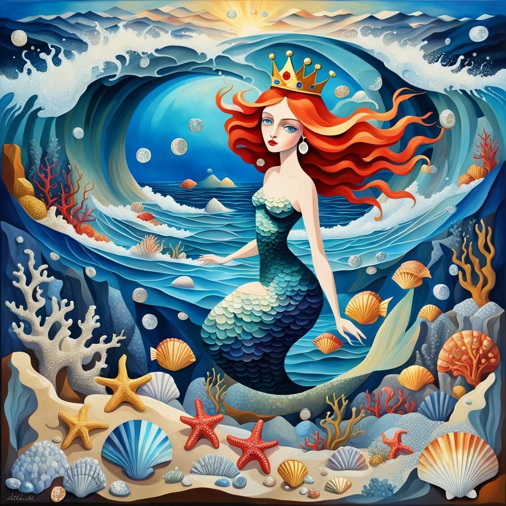 Cubist Mermaid and Sunken Treasure in 3D