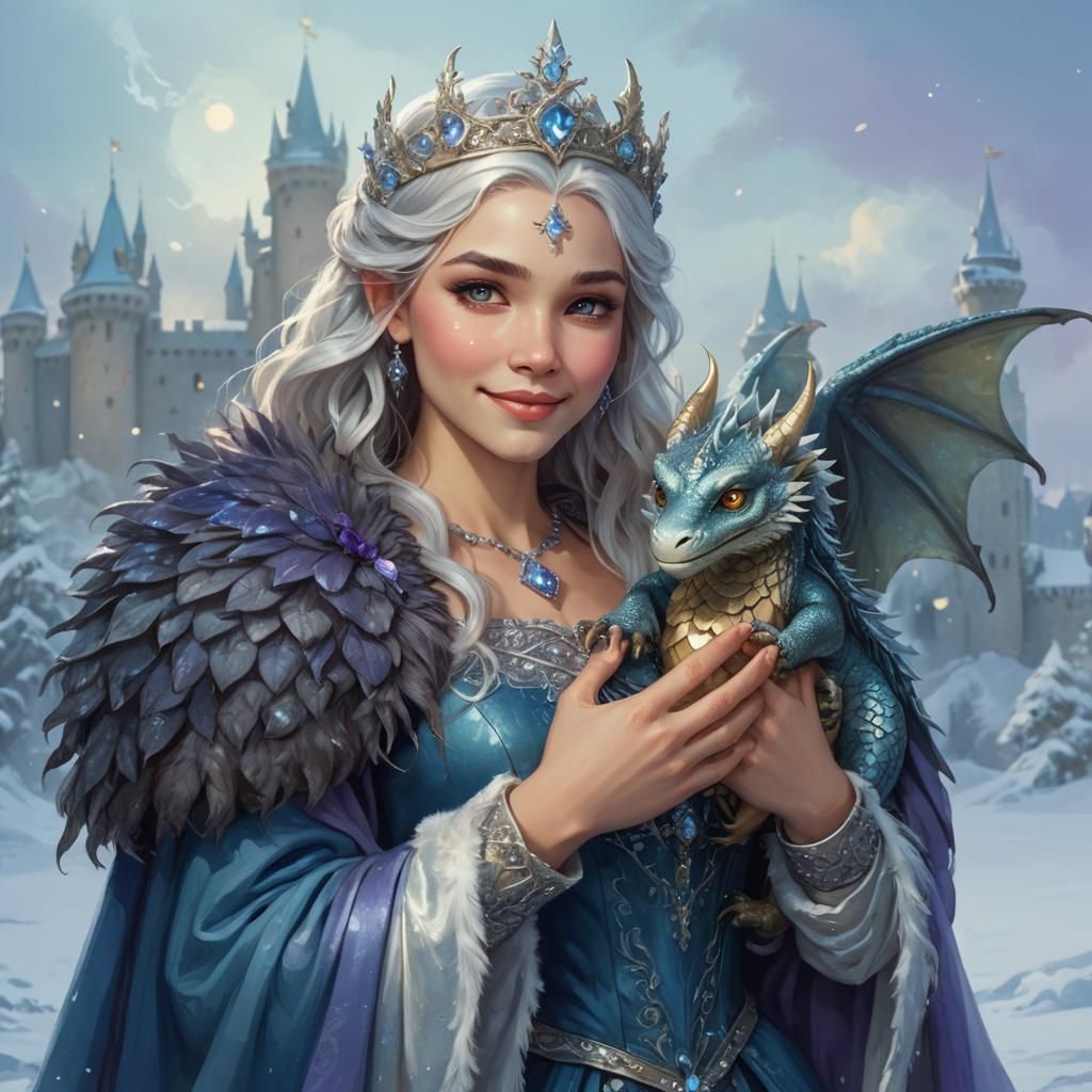 Snow Queen and Dragon Fantasy Portrait