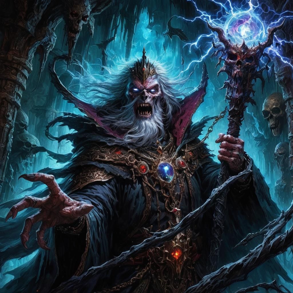 Lich King in Subterranean Lair, Frazetta Style