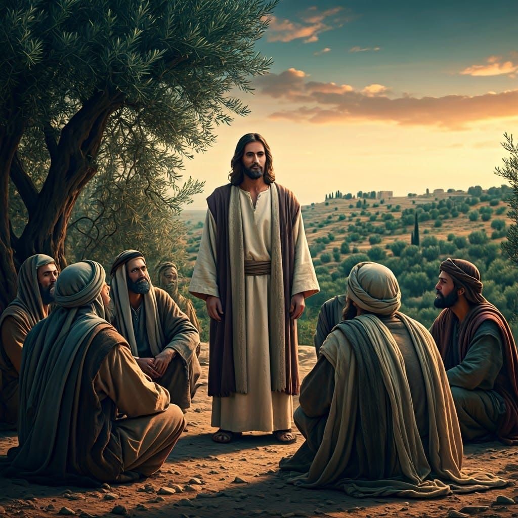 Jesus Christ Surrounded by Devoted Apostles in a Golden Suns...