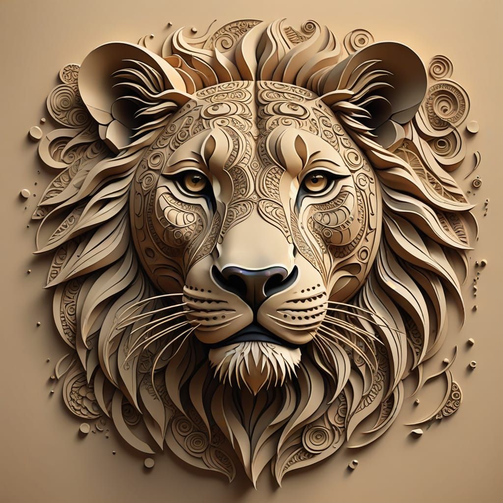 Sand sculpture lioness face