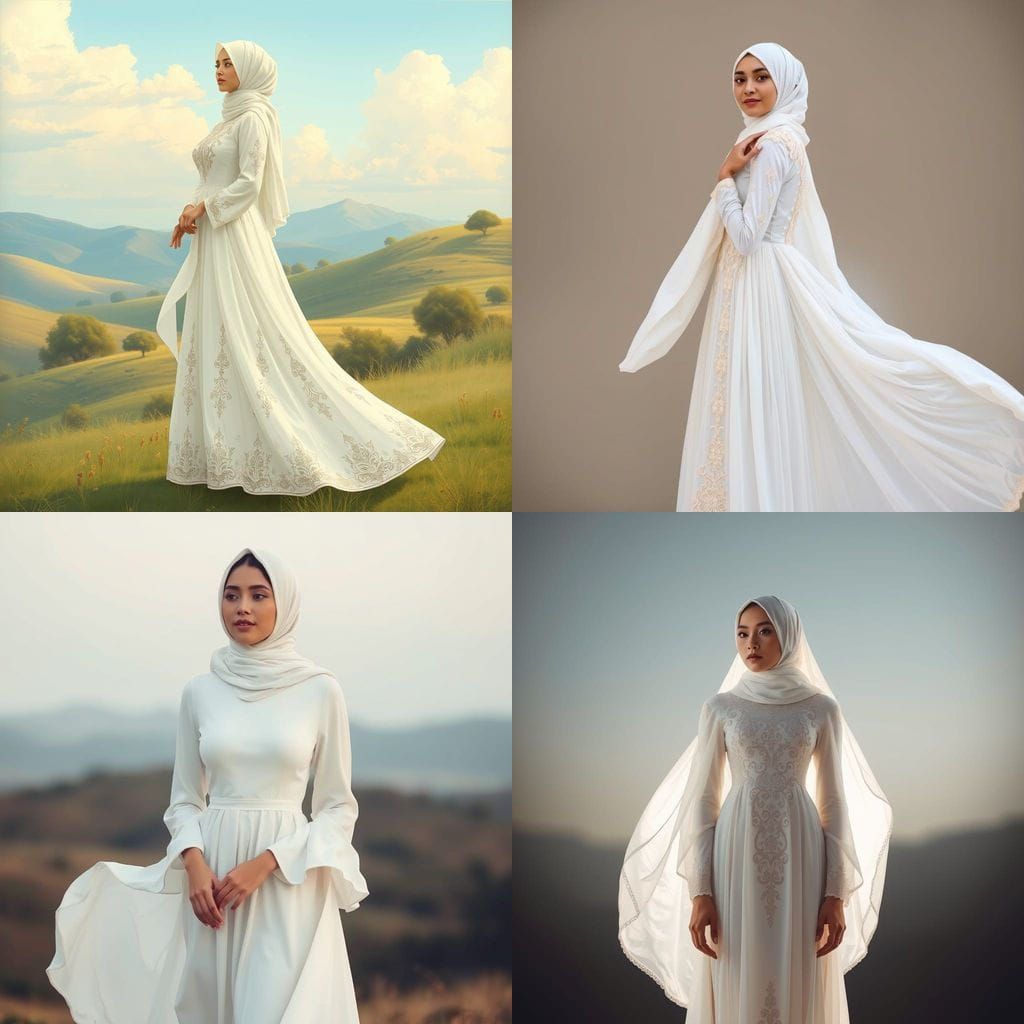 Elegant Woman in White Dress and Hijab