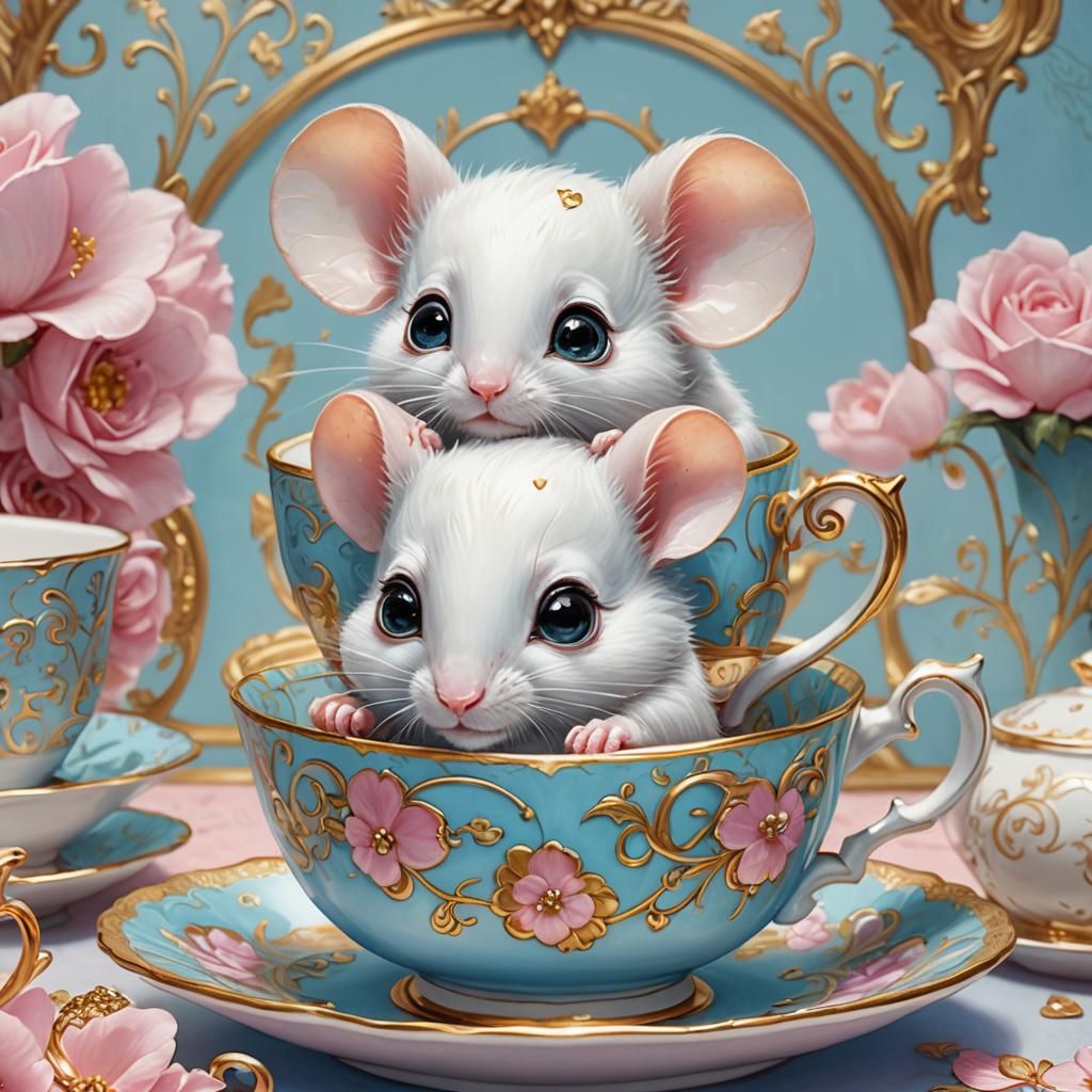 Cute Mouse in Teacup: Whimsical Fantasy Art