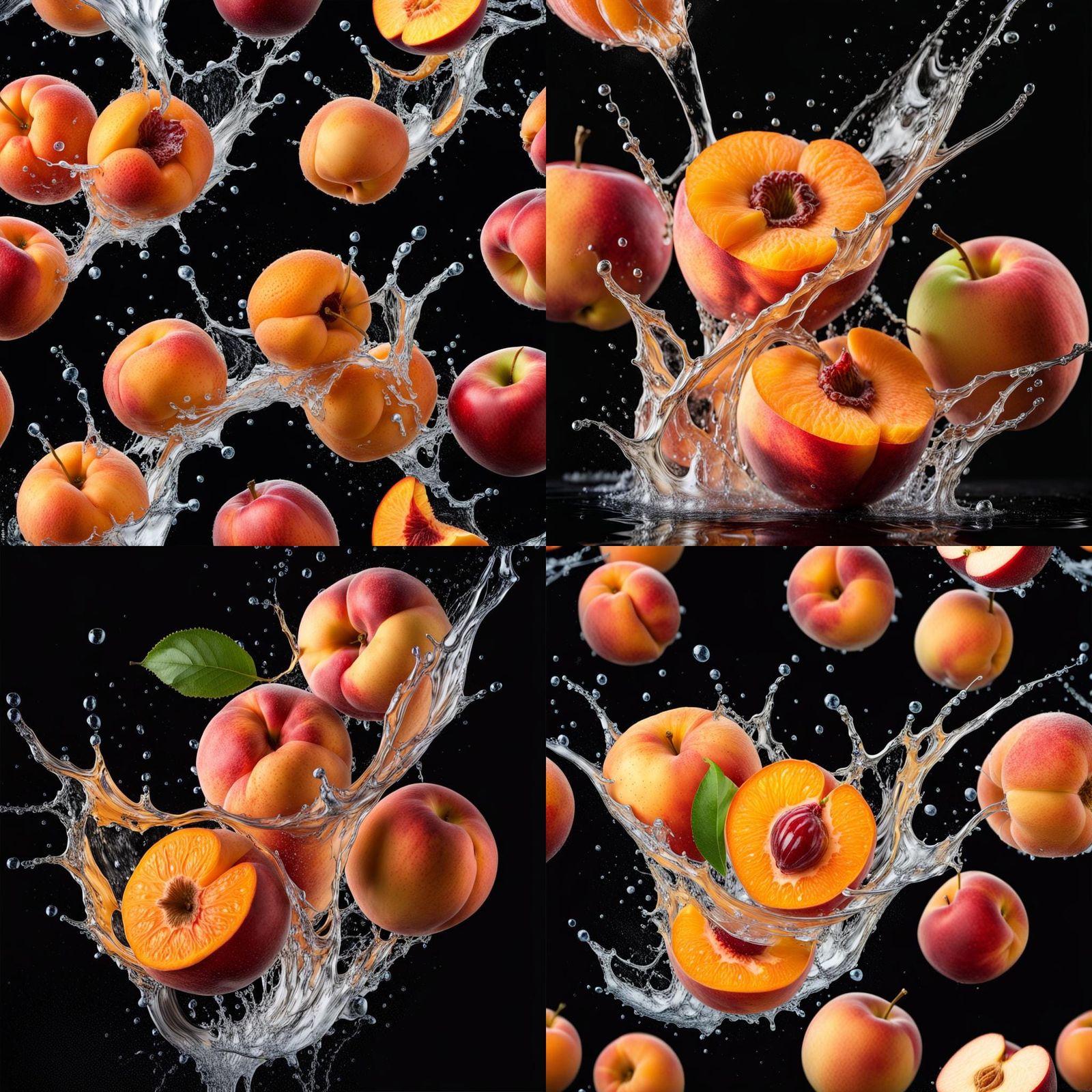 Fruit in Water Splash on Black Background