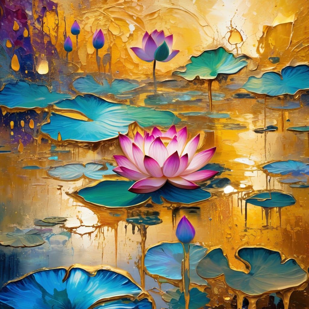 Lotus on Water in Abstract Expressionism