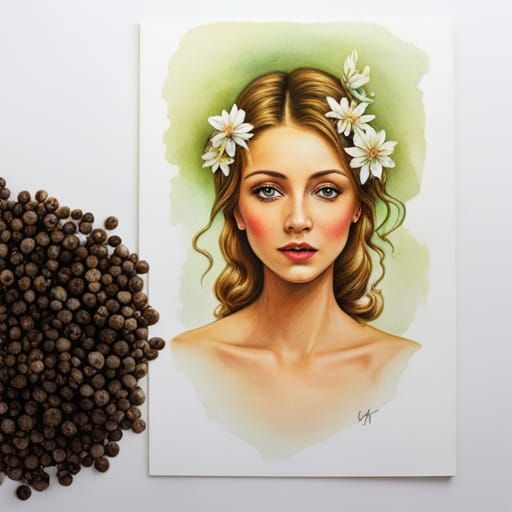 Sepia Sketch of Mossgnome in Fairycore Landscape