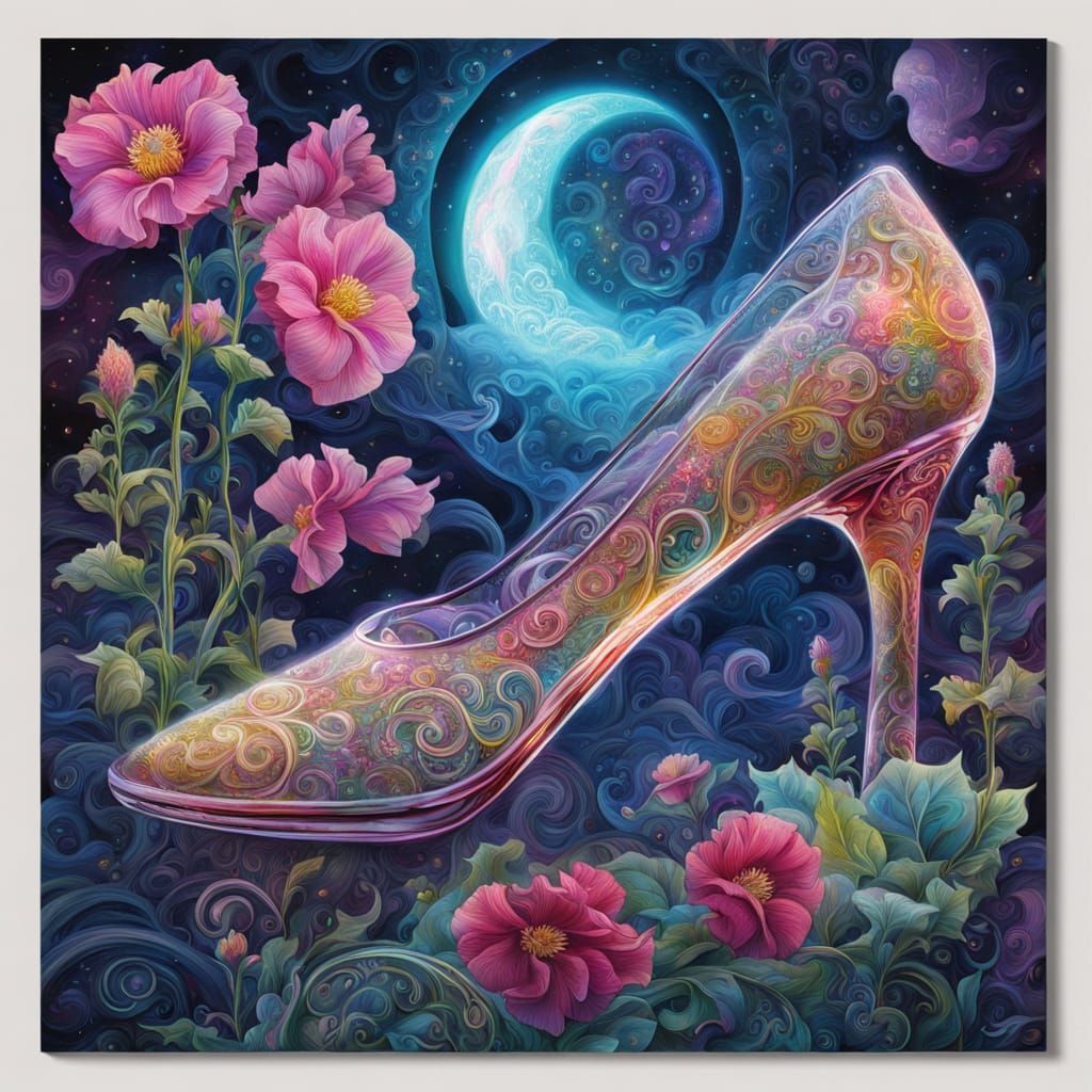 Glass Slipper Beside Hollyhock in Cosmic Style