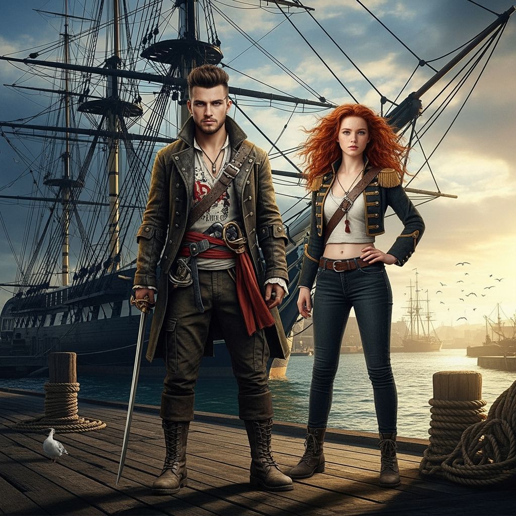 Modern Pirate Adventurers Edward Kenway & Anne Bonny on Dock