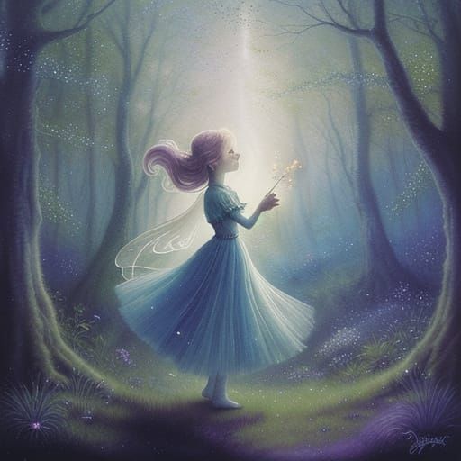Pixie Dances in Moonlit Forest: Whimsical Fantasy Art