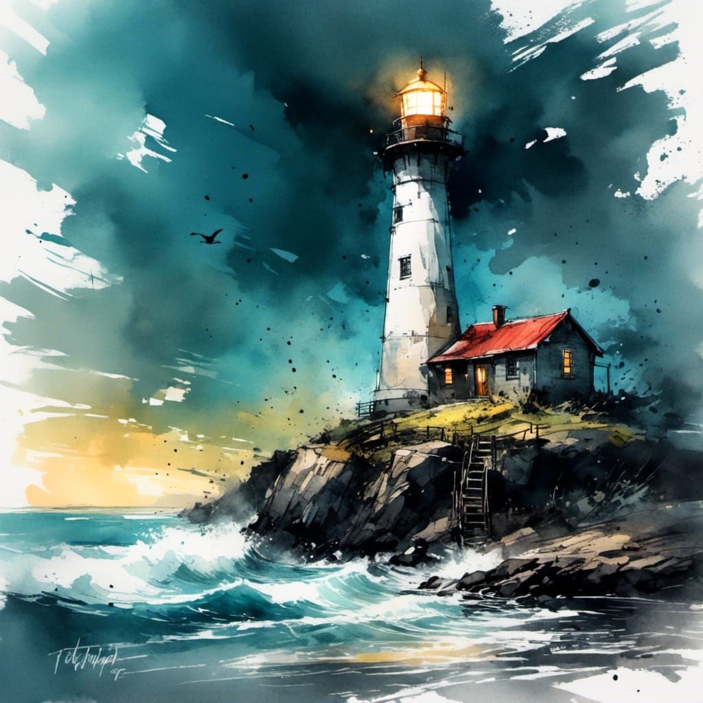 Lighthouse in Ink Sketch Style
