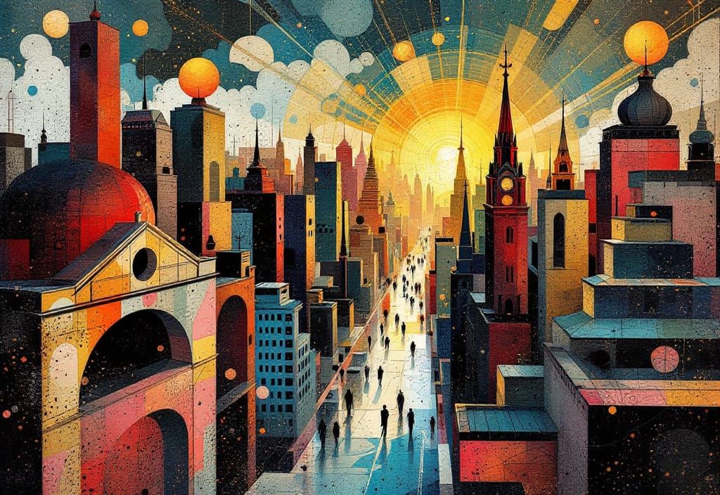 Art Deco Metropolis with Geometric Iridescence