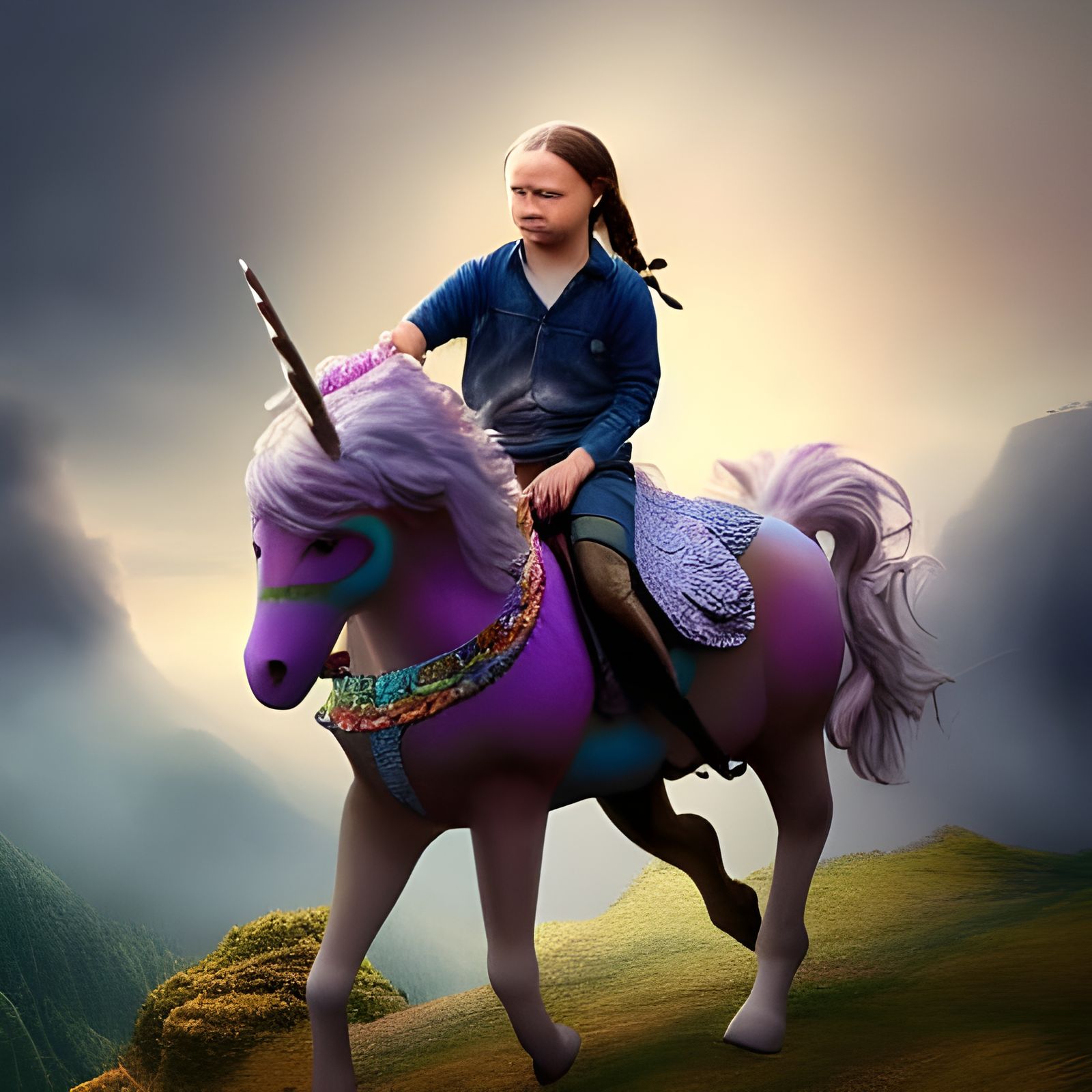 Greta Thunberg Rides a Unicorn: Digital Matte Painting