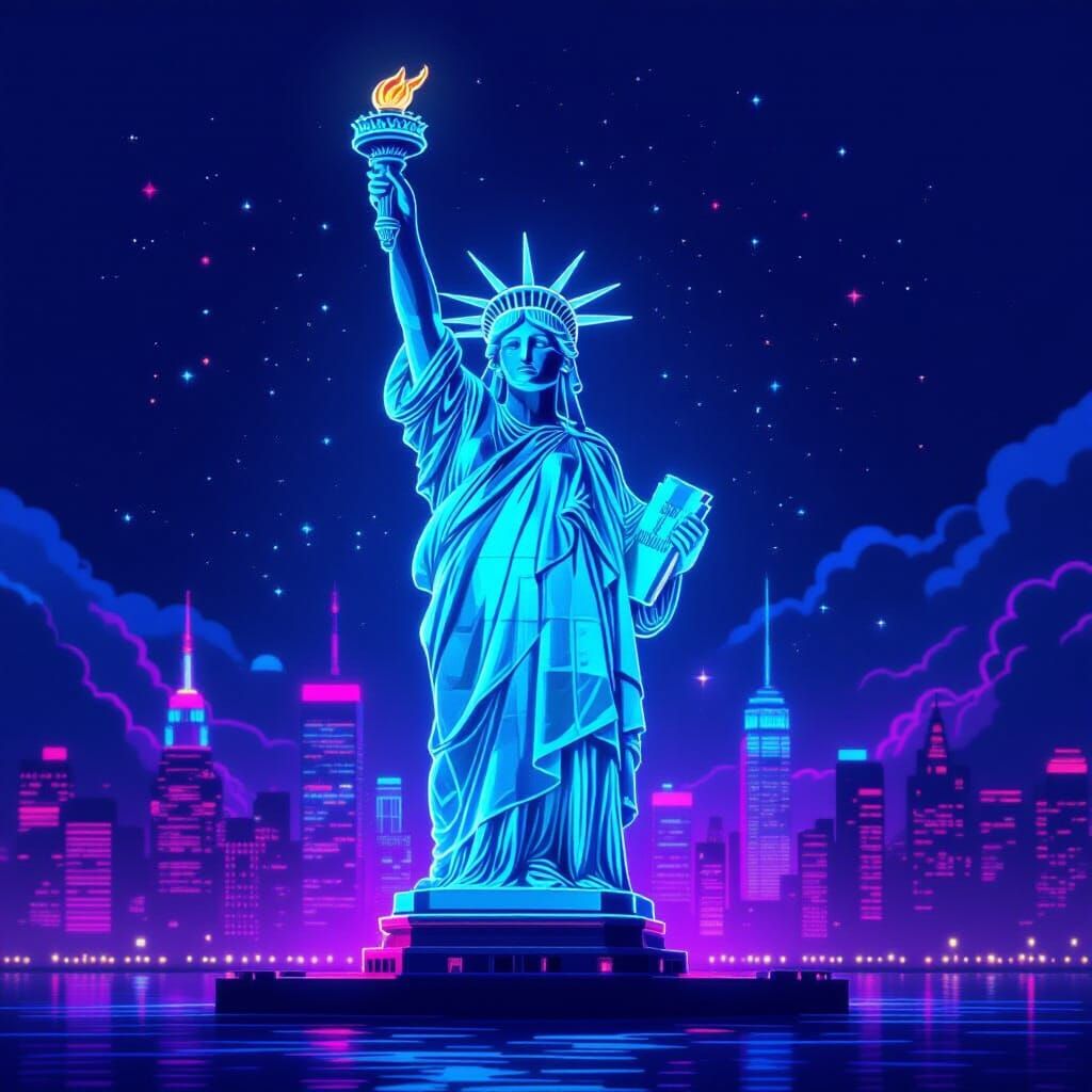 Holographic Neon Statue of Liberty Illustration