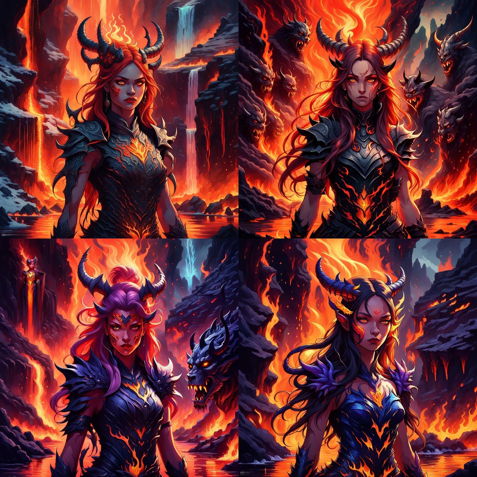 Fiery She-Devil in Lavish Hellscape