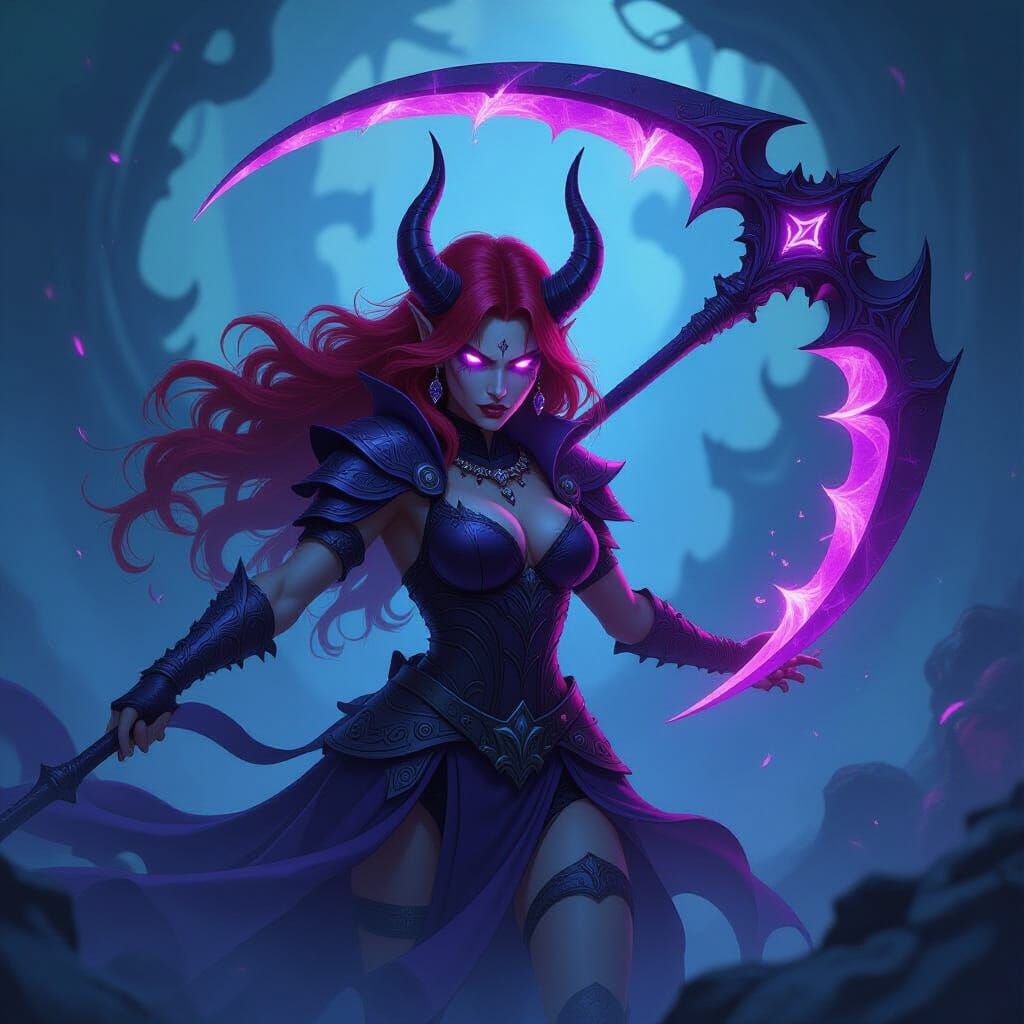 Demon Warrior Woman in Cosmic Vortex, Hyper-Detailed Art