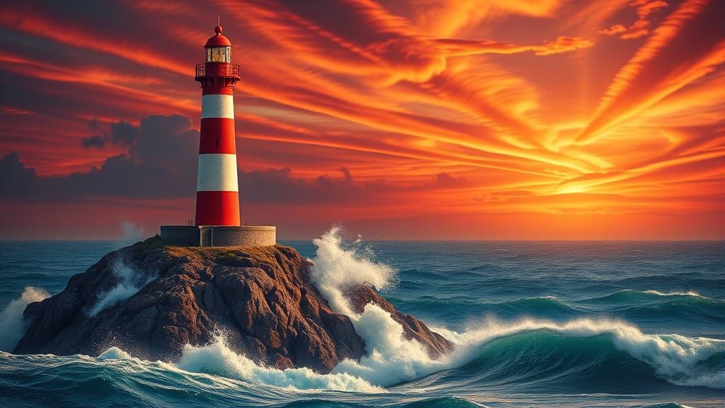 Striking Red and White Lighthouse on Cliff Island