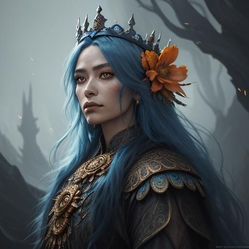 Fantasy Woman with Peacock Feathers in Charcoal Art