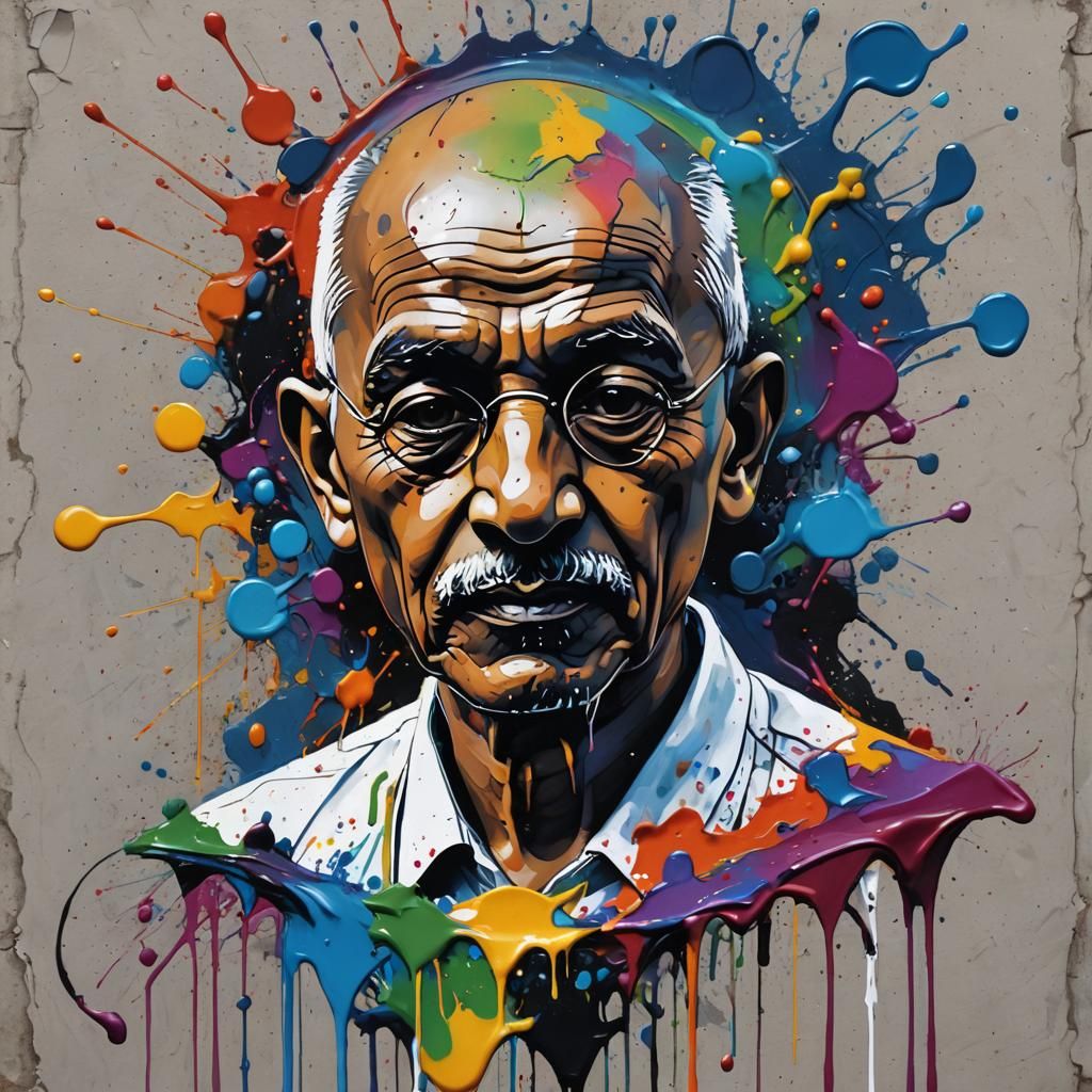Gandhi in Street Art Style, Melting Effect