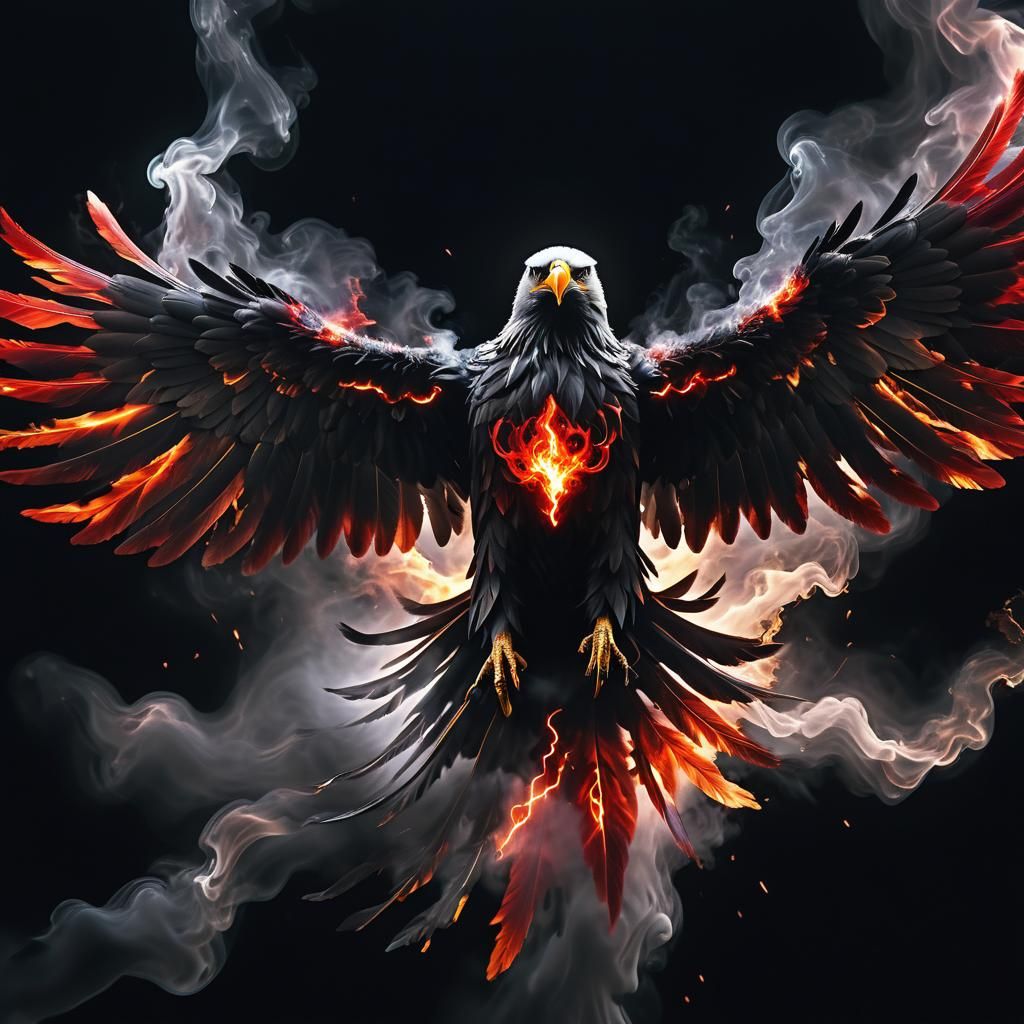 Ethereal Lightning Eagle Made of Fluidic Oil and Smoke